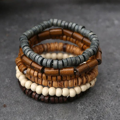 6-Piece Men’s Wooden Beaded Bracelet Set – Vintage Style Stack
