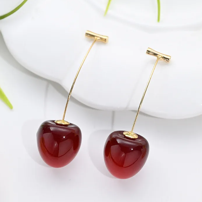 Cherry Drop Earrings for Women – Cute Red Cherry Stud Earrings