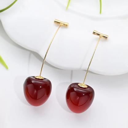 Cherry Drop Earrings for Women – Cute Red Cherry Stud Earrings