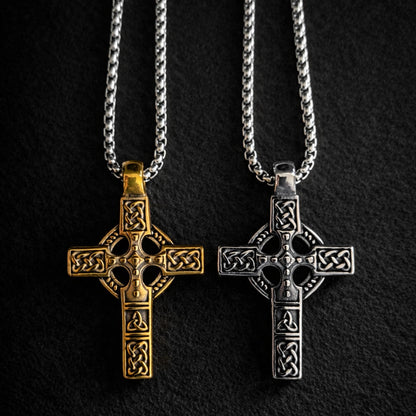 Celtic Cross Stainless Steel Necklace for Men – Silver and Gold