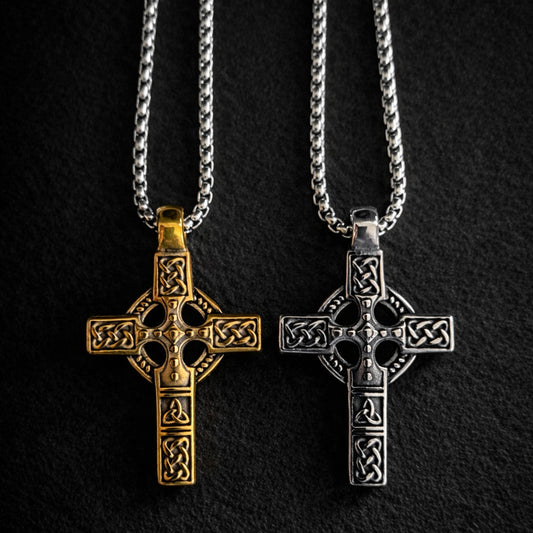 Celtic Cross Stainless Steel Necklace for Men – Silver and Gold