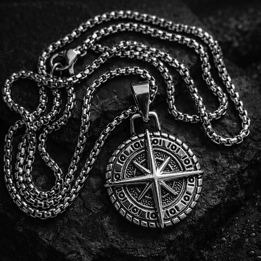 Vintage Viking Compass Pendant Necklaces For Men