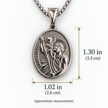 St. Christopher Necklace for Men – Stainless Steel Religious Medal Pendant