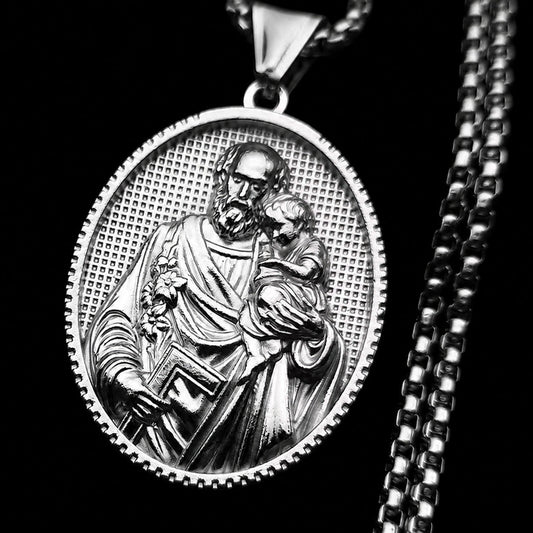 Saint Joseph Oval Pendant Necklace – 316L Stainless Steel