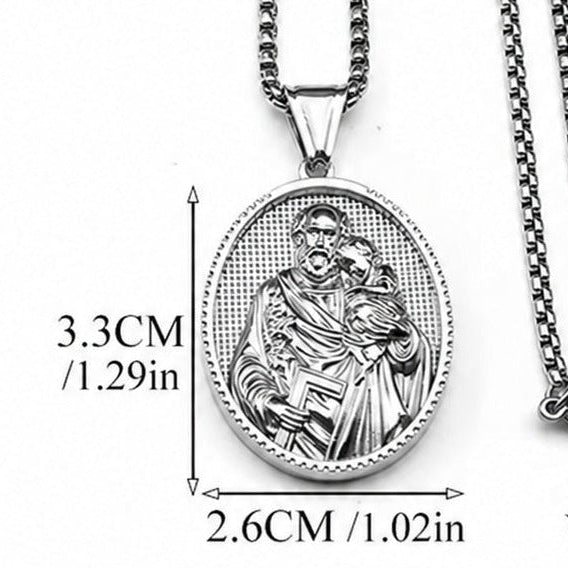 Saint Joseph Oval Pendant Necklace – 316L Stainless Steel