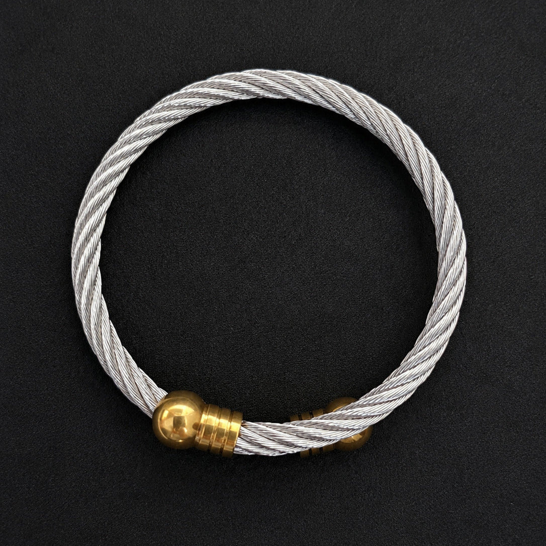 Adjustable Twisted Cable Bracelet for Men – 304 Stainless Steel Cuff, Silver & Gold