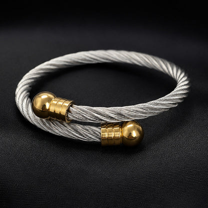 Adjustable Twisted Cable Bracelet for Men – 304 Stainless Steel Cuff, Silver & Gold