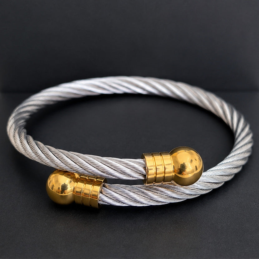 Adjustable Twisted Cable Bracelet for Men – 304 Stainless Steel Cuff, Silver & Gold