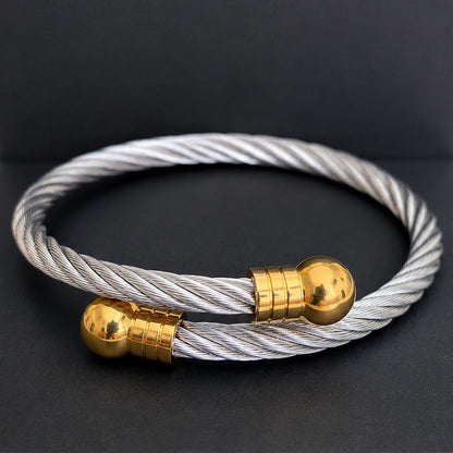 Adjustable Twisted Cable Bracelet for Men – 304 Stainless Steel Cuff, Silver & Gold