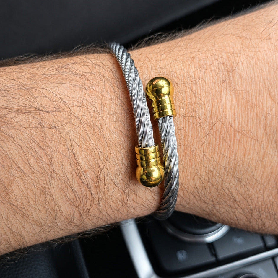 Adjustable Twisted Cable Bracelet for Men – 304 Stainless Steel Cuff, Silver & Gold