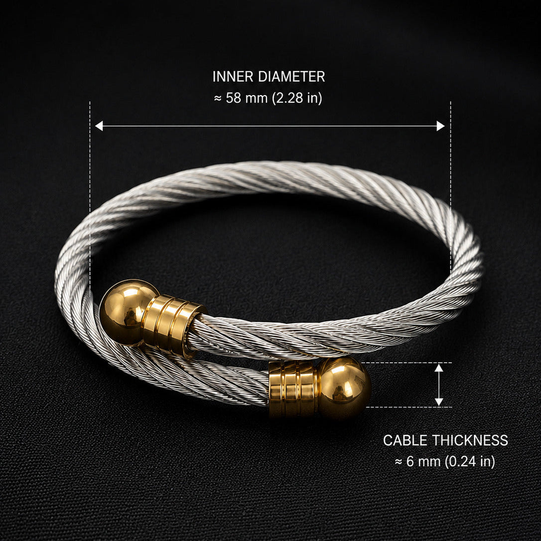 Adjustable Twisted Cable Bracelet for Men – 304 Stainless Steel Cuff, Silver & Gold