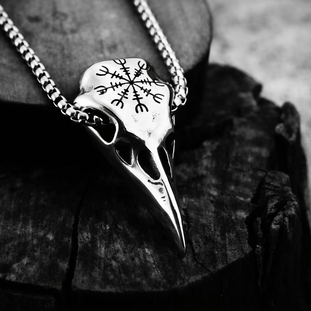 Viking Raven Head Rune Titanium Steel Pendant