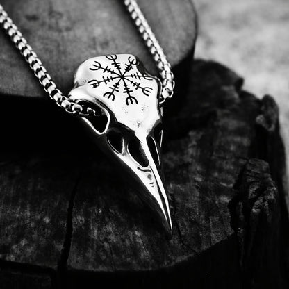 Viking Raven Head Rune Titanium Steel Pendant