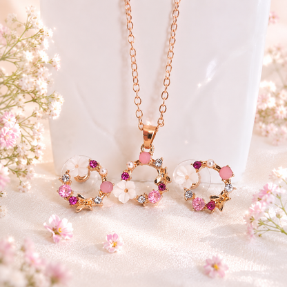 Floral Sparkle Jewelry Set – Flower Pendant Necklace & Matching Earrings for Women