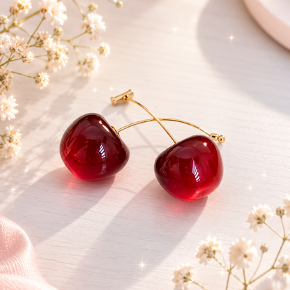 Cherry Drop Earrings for Women – Cute Red Cherry Stud Earrings