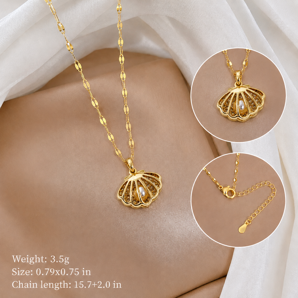 Gold Seashell Pearl Necklace for Women | Elegant Beach-Inspired Pendant Necklace