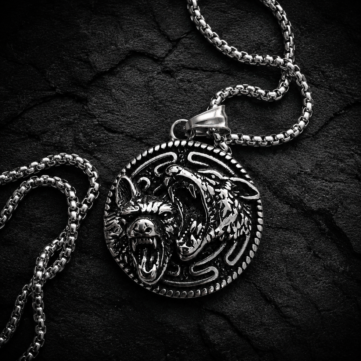 Twin Wolves Necklace for Men – Norse Geri & Freki Viking Pendant | Stainless Steel