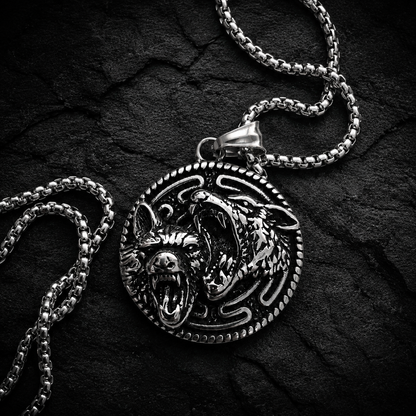 Twin Wolves Necklace for Men – Norse Geri & Freki Viking Pendant | Stainless Steel