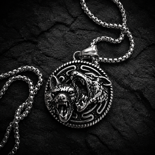 Twin Wolves Necklace for Men – Norse Geri & Freki Viking Pendant | Stainless Steel