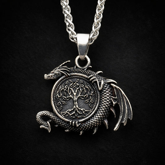 Dragon Tree of Life Necklace for Men – Viking Yggdrasil Pendant | Stainless Steel