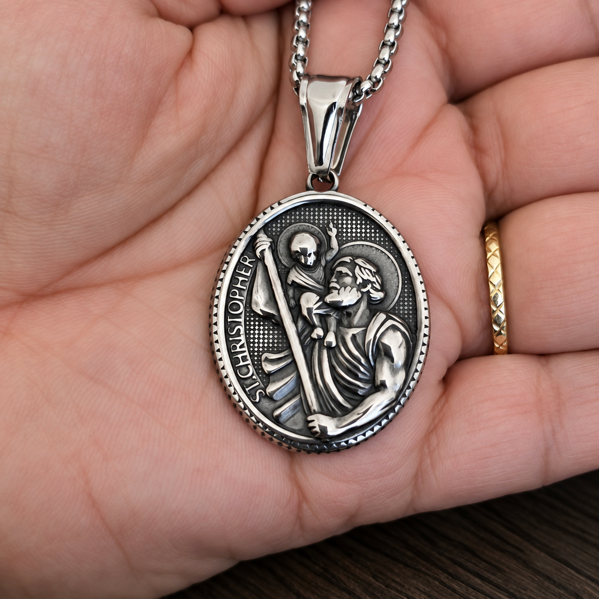 St. Christopher Necklace for Men – Stainless Steel Religious Medal Pendant