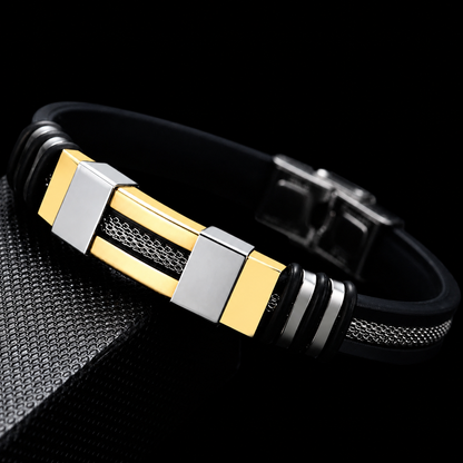 Men's Silicone Stainless Steel Bangle – Lightweight Fashion Wristband | Gold Silver