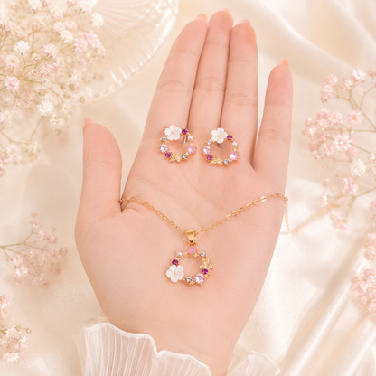 Floral Sparkle Jewelry Set – Flower Pendant Necklace & Matching Earrings for Women