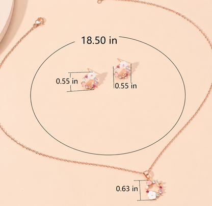 Floral Sparkle Jewelry Set – Flower Pendant Necklace & Matching Earrings for Women