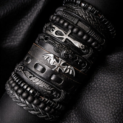 Punk style retro woven suit cowhide simple men's bracelet