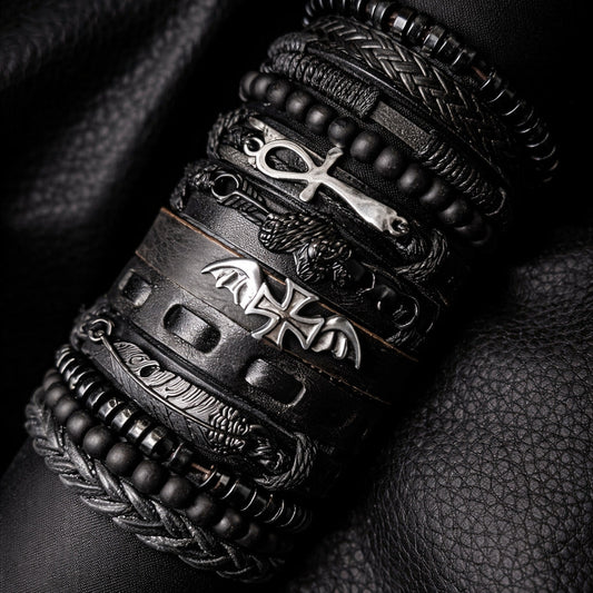 Punk style retro woven suit cowhide simple men's bracelet