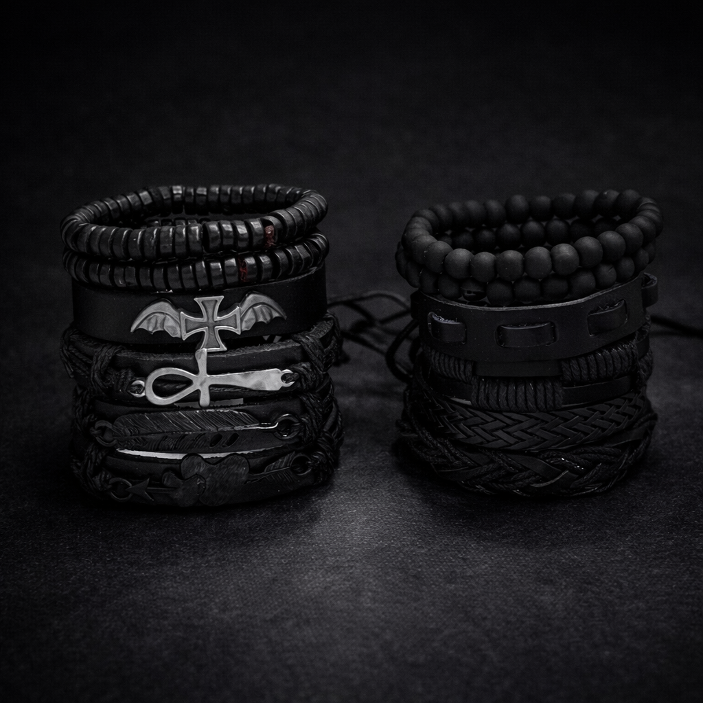 Punk style retro woven suit cowhide simple men's bracelet