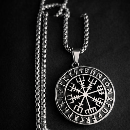 Vegvisir Viking Compass Necklace for Men – Norse Runes Stainless Steel Pendant