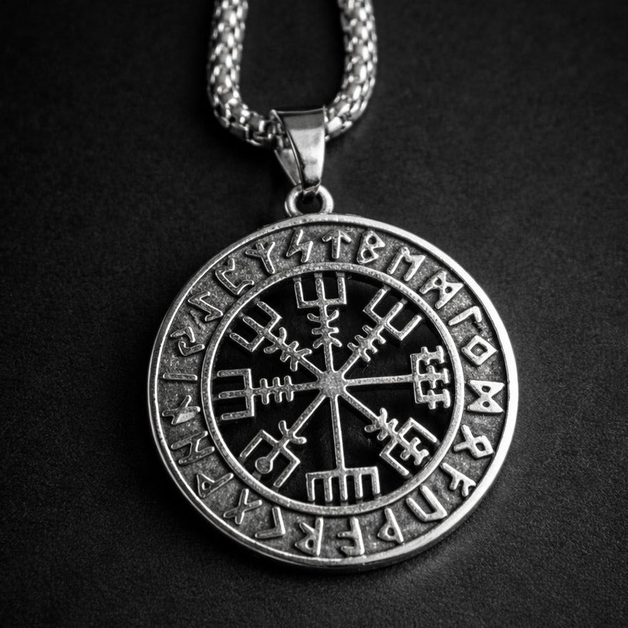 Vegvisir Viking Compass Necklace for Men – Norse Runes Stainless Steel Pendant