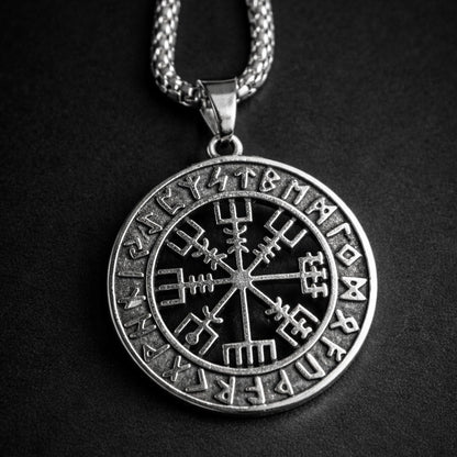 Vegvisir Viking Compass Necklace for Men – Norse Runes Stainless Steel Pendant