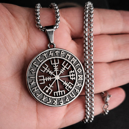 Vegvisir Viking Compass Necklace for Men – Norse Runes Stainless Steel Pendant