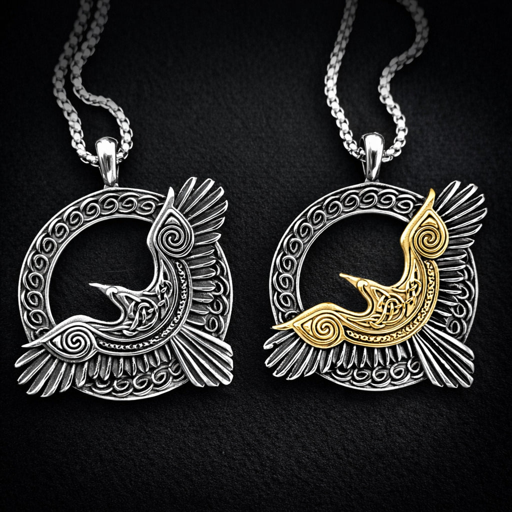 Norse Viking titanium steel pendant for men, Odin, Raven.