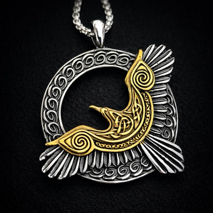 Norse Viking titanium steel pendant for men, Odin, Raven.