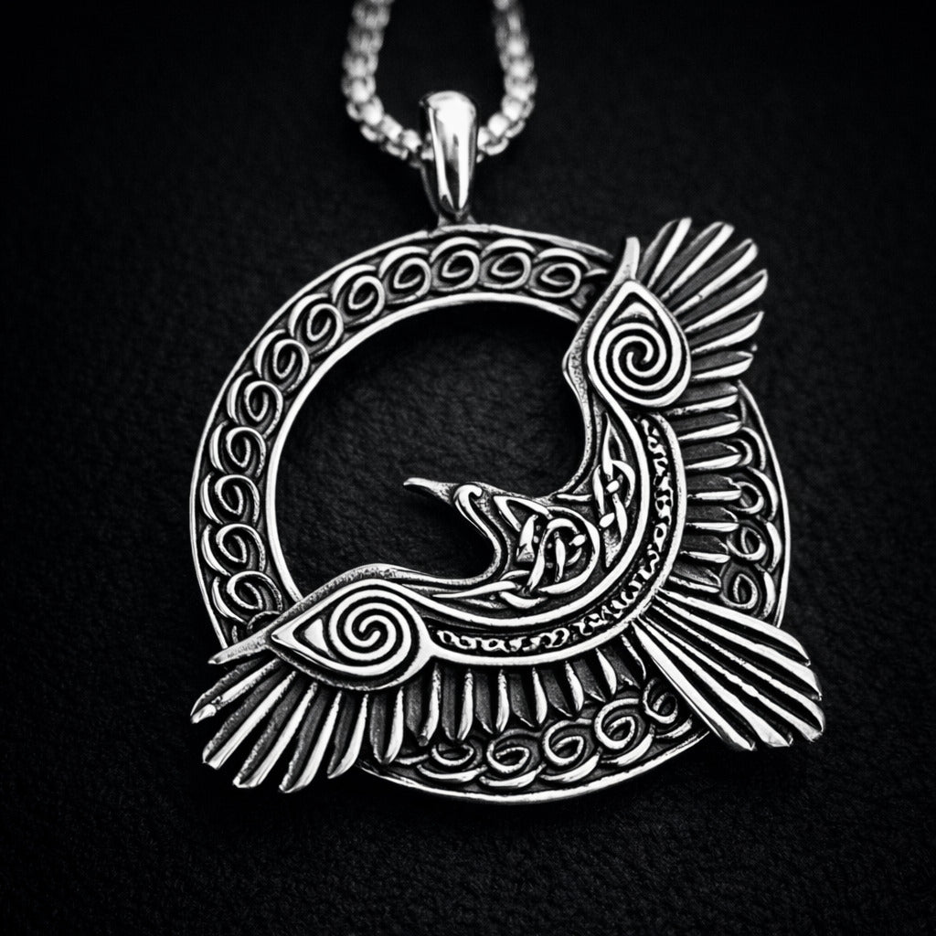 Norse Viking titanium steel pendant for men, Odin, Raven.