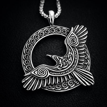 Norse Viking titanium steel pendant for men, Odin, Raven.