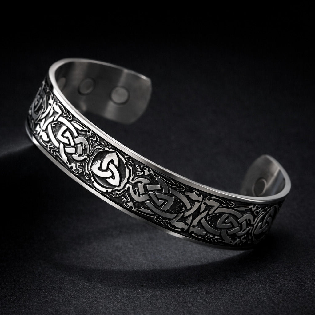 Men's Viking Knot Bracelet – Adjustable Stainless Steel Norse Wristband | Black Steel