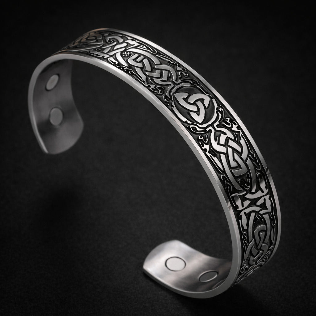 Men's Viking Knot Bracelet – Adjustable Stainless Steel Norse Wristband | Black Steel