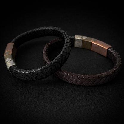 Vintage Stainless Steel Leather Woven Bracelet