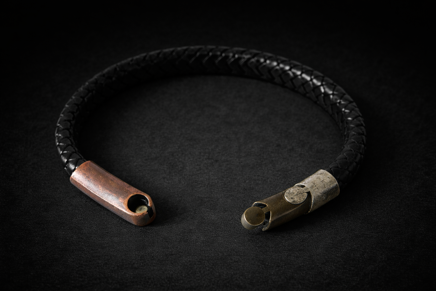 Vintage Stainless Steel Leather Woven Bracelet