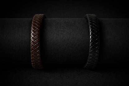 Vintage Stainless Steel Leather Woven Bracelet