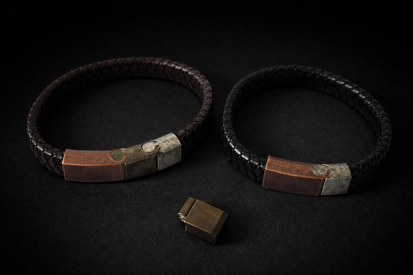 Vintage Stainless Steel Leather Woven Bracelet