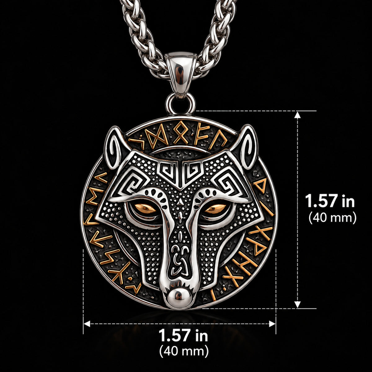 Viking Wolf Rune Necklace | Stainless Steel Norse Pendant