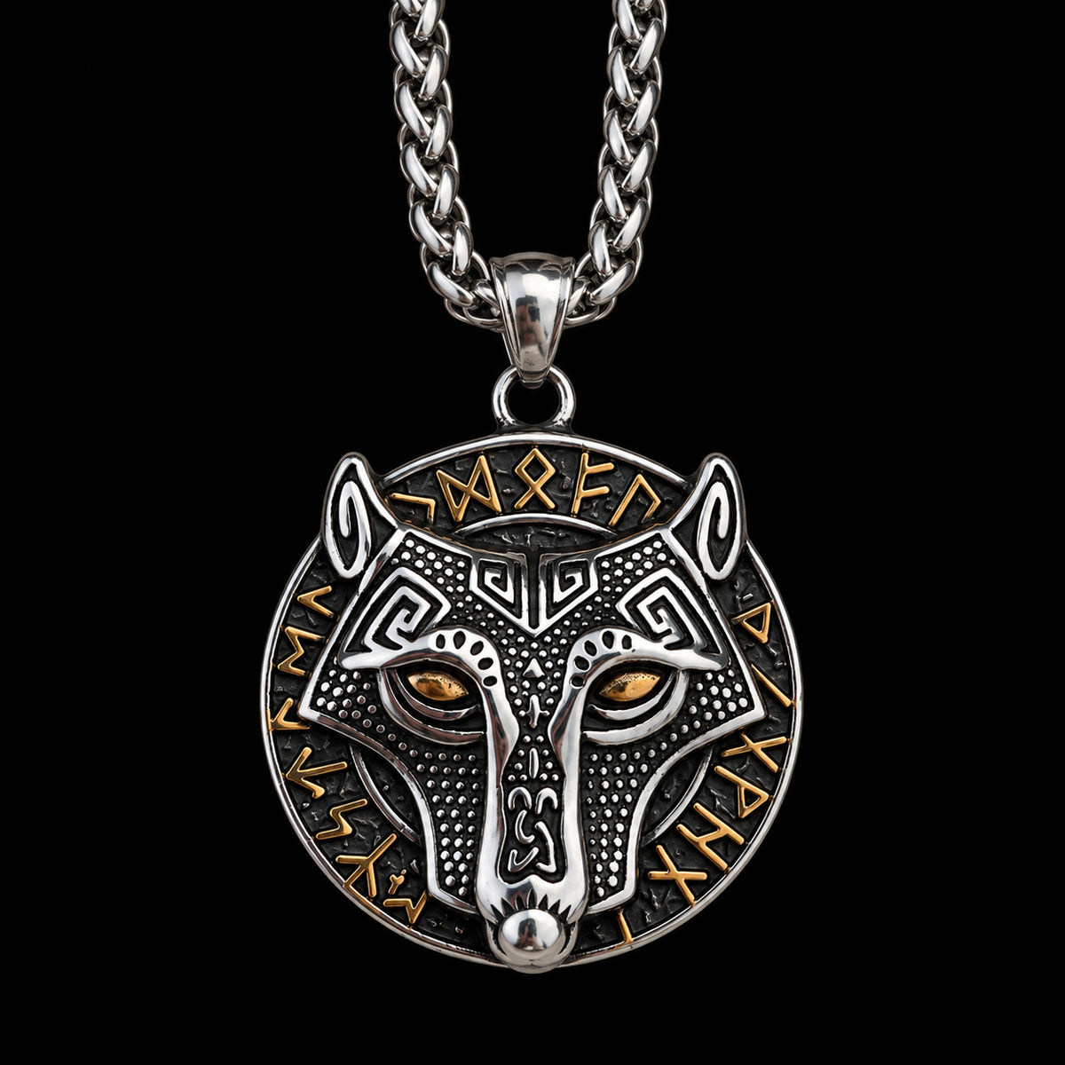 Viking Wolf Rune Necklace | Stainless Steel Norse Pendant