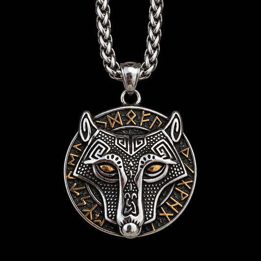 Viking Wolf Rune Necklace | Stainless Steel Norse Pendant