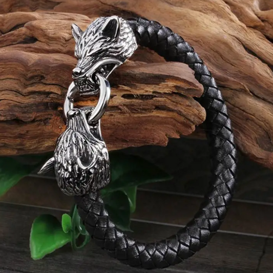 Men's bracelet, Viking design, Wolves