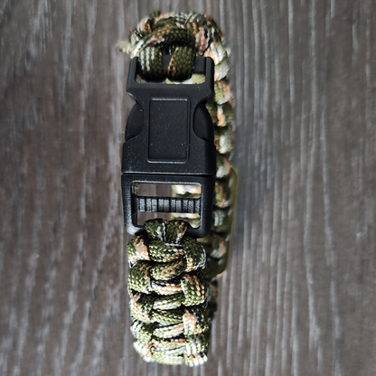 Survival Paracord Bracelet for Men - Woven Bracelet with Camouflage and United States Flag Decorations in Bronze